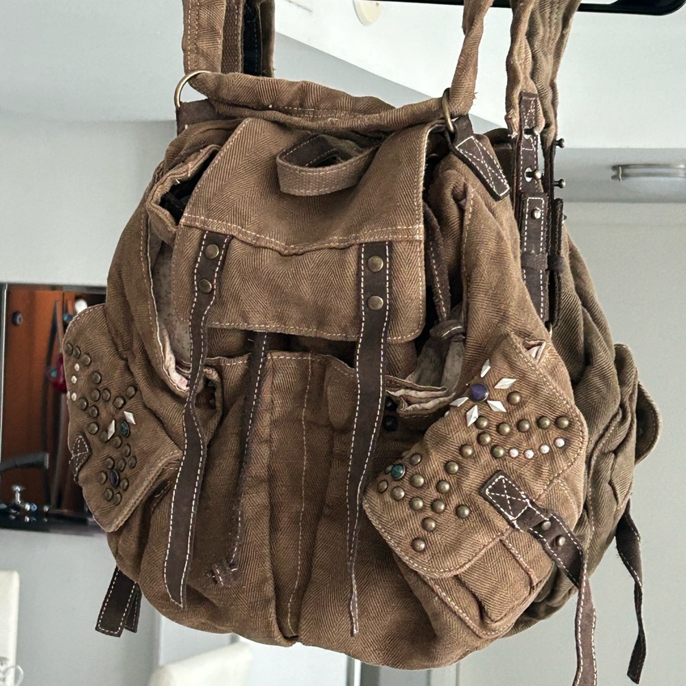 Free people denim washed backpack